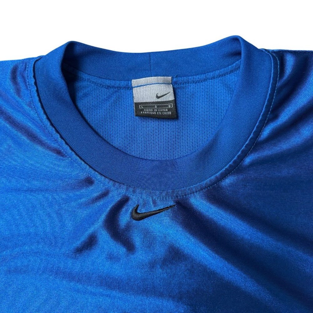 Nike Basketball Jersey Mens Large Blue Center Swoosh Crew Neck Mesh Lined Y2K